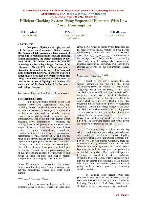 K.Umadevi, P.Vishnu, B.Kailasam / International Journal of Engineering