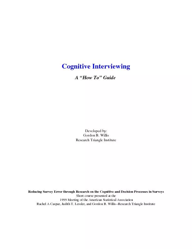 Cognitive InterviewingA “How To” Guide Developed by:Gordon B