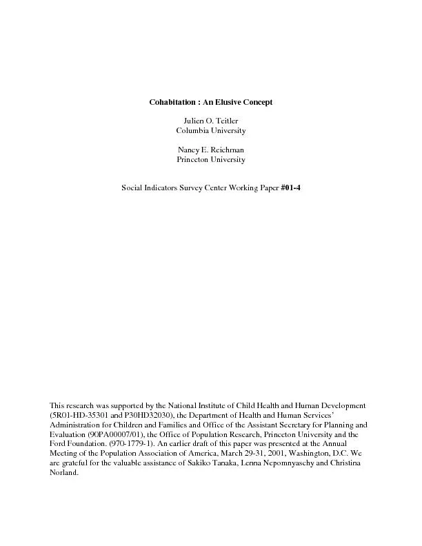 Cohabitation : An Elusive Concept Julien O. Teitler Columbia Universit