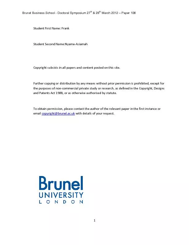 Brunel Business School - Doctoral Symposium 27 March 2012 – Paper