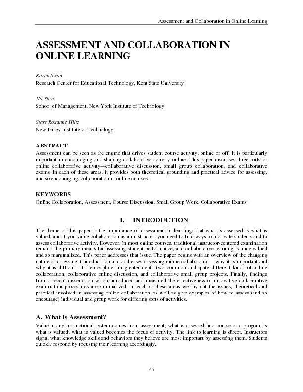 Assessment and Collaboration in Online Learning