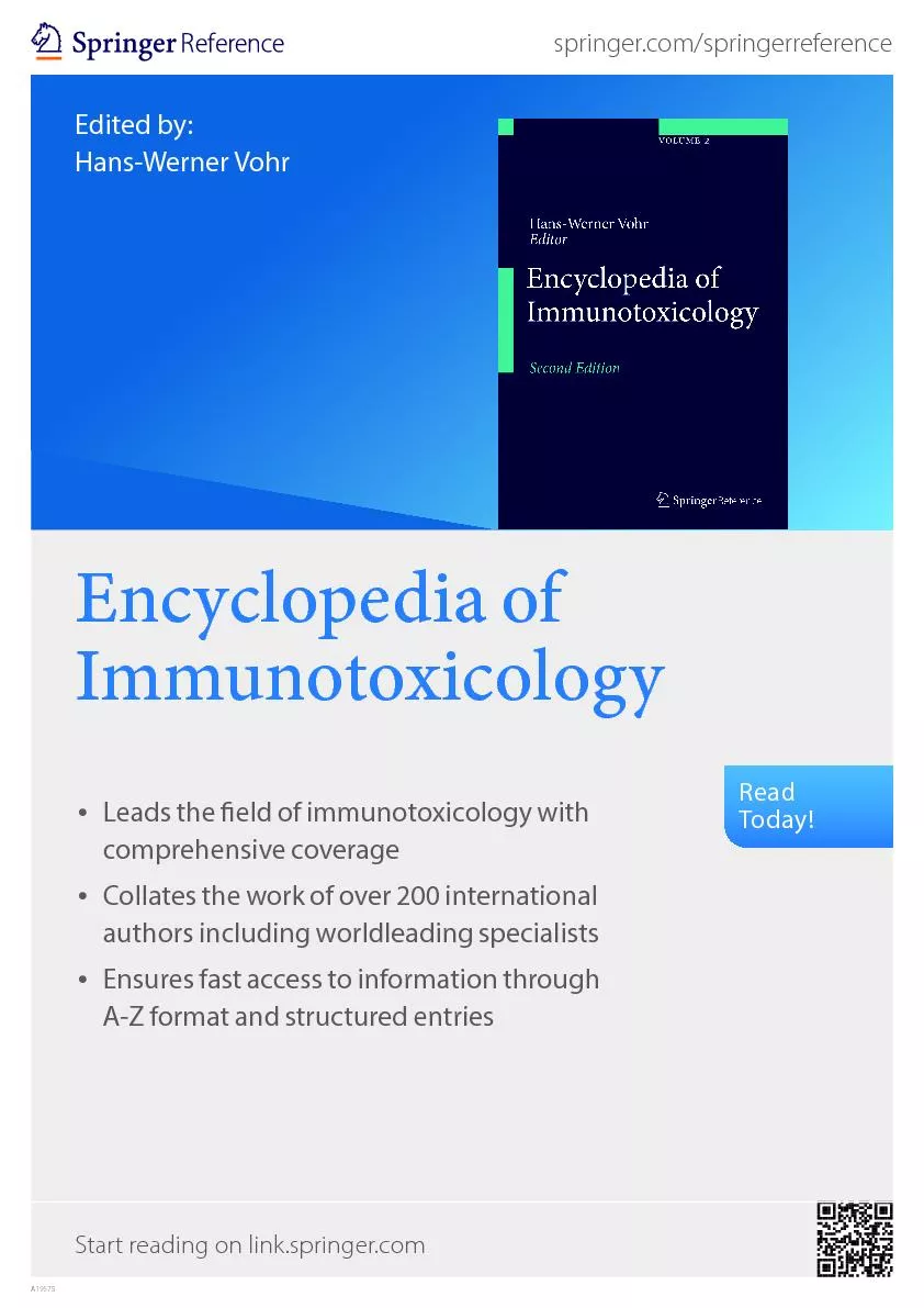 Encyclopedia of ImmunotoxicologyLeads the  eld of immunotoxicology wi