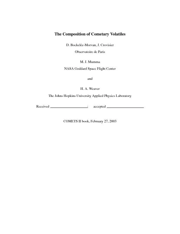 The Composition of Cometary Volatiles D.Bockel