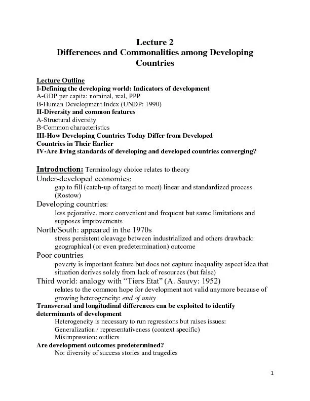Lecture 2 Differences and Commonalities among Developing Countries  Le