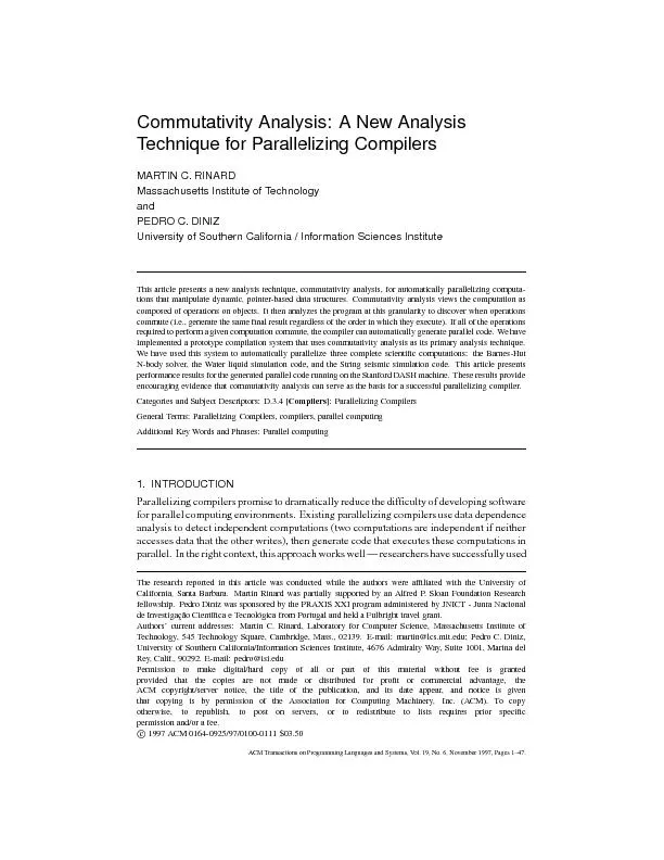 Commutativity Analysis: A New Analysis Technique for Parallelizing Compilers MA