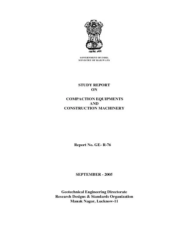 GOVERNMENT OF INDIA STRYOF RAILWAYSCONSTRUCTION MACHINERY Report No. G