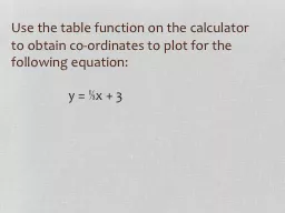 Use the table function on the calculator to obtain co-ordin