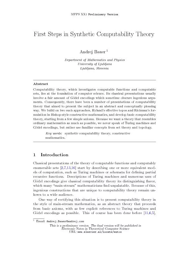 First steps in synthetic computabiility theory