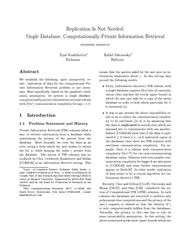 Replication Is Not Needed: Single Database, Computationally-Private Information retrieval