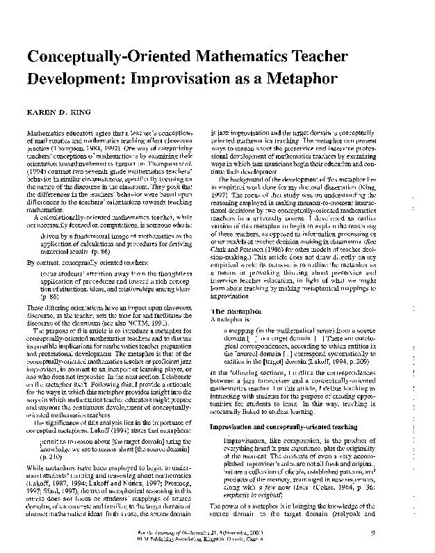 Conceptually-Oriented Mathematics Teacher Development: Improvisation as a metaphor