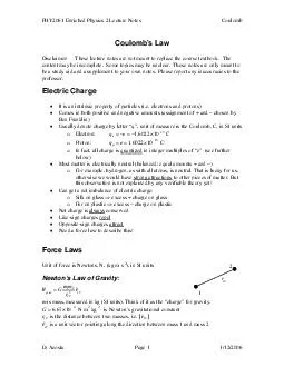PHY Enriched Physics  Lecture Notes Coulom b Coulomb s Law Disclaim er These lecture notes