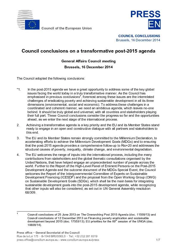Council conclusion on a trasformative post-2015 agenda
