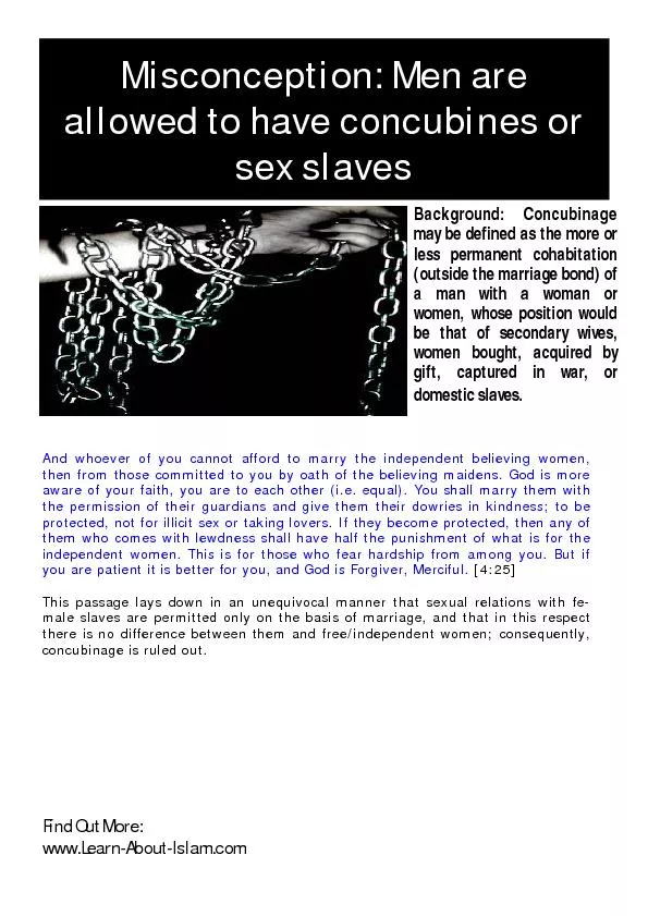 Misconception:Men are allowed to have concubines or sex slaves