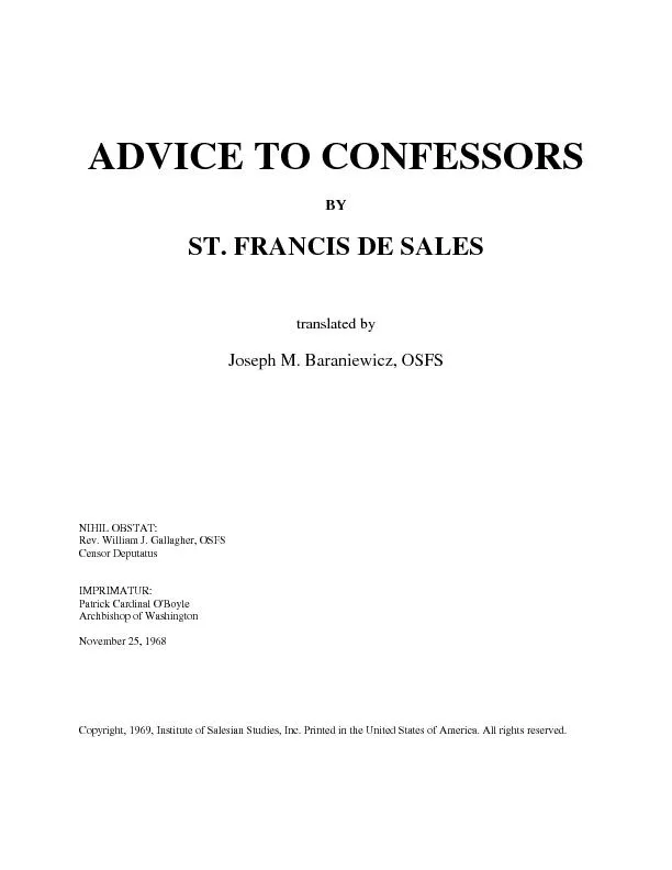 ADVICE TO CONFESSORS by st. Francis desales