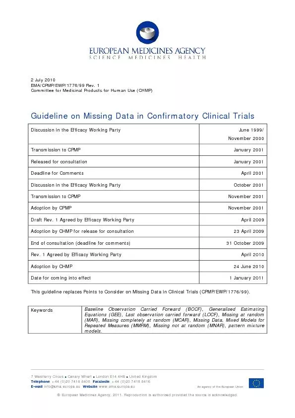 Guideline on missing data in confirmatory clinical trials