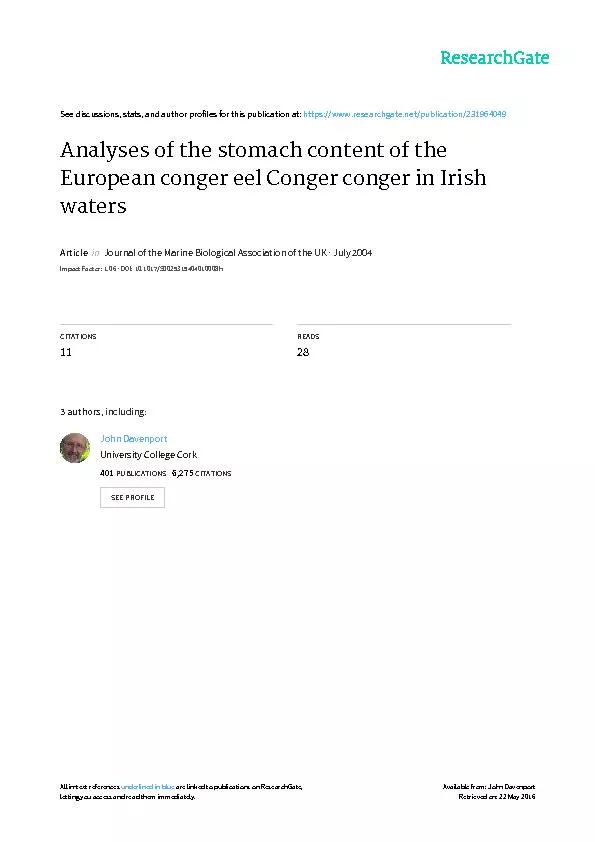 Analysis of the stomach contents of  the European conger eel Conger conger in Irish water