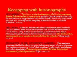 Recapping with historiography...