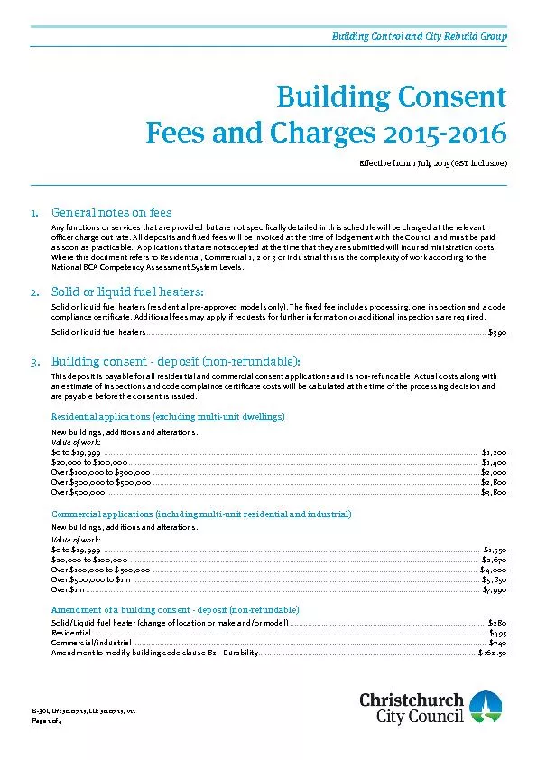 Building consent fees and charges 2015-16