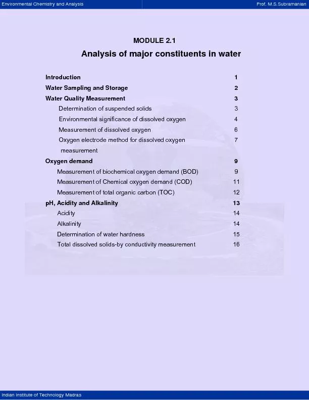 Analysis of major constituents in water
