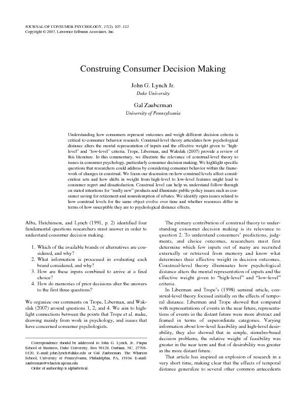 Construing consumer decision making