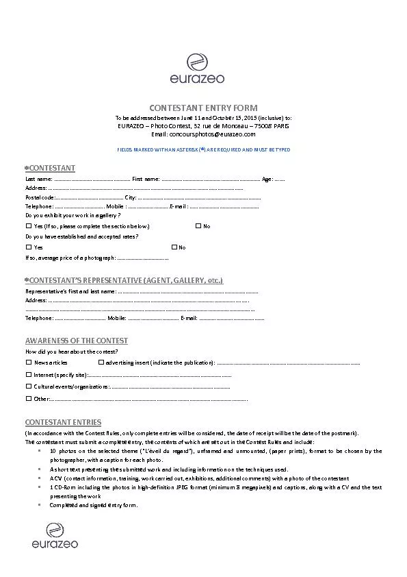 CONTESTANT ENTRY FORM
