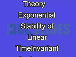Nonlinear Dynamics and Systems Theory    Exponential Stability of Linear TimeInvariant