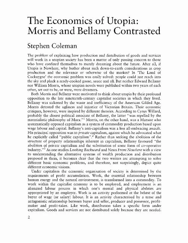 The economics of utopia Morris and Bellamy contrasted