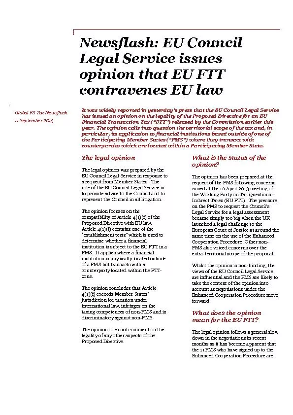 EU Council legal service issues opinion that EU FIT contravenes EU  law