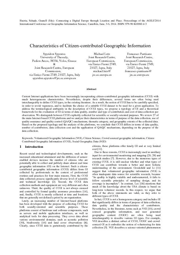Characteristics of citizen- contributed geographic information