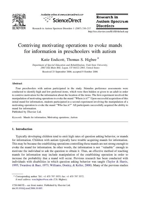 Contriving motivating operations to evoke mands for  information in preschoolers with