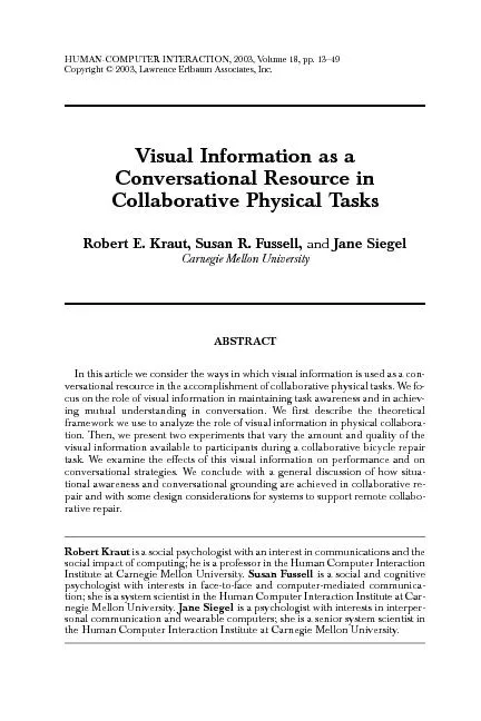 Visual Information as a Conversational Resource in Collaborative Physical tasks