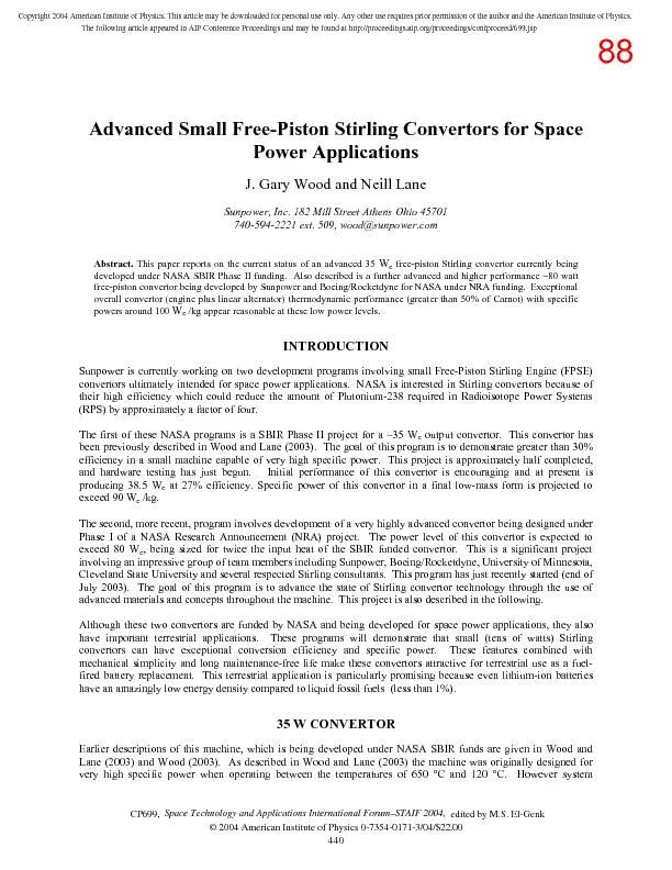 Advanced small free- piston stirling convertors for space power application