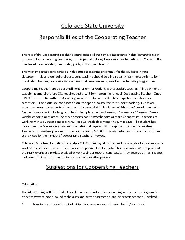 Responsibilities of the cooperating teacher