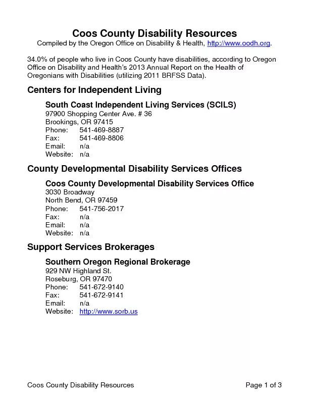 Coos country disability resources