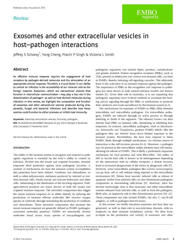 Exosomes and other extracellular  vesicles in host pathogen interaction