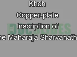 Khoh Copper-plate Inscription of the Maharaja Sharvanatha