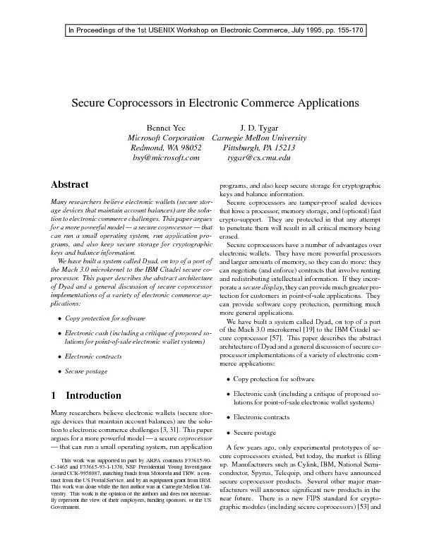 Secure corprocessors in electronic  commerce applications