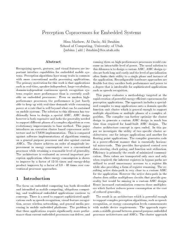 Perception  Coprocessors for Embedded Systems