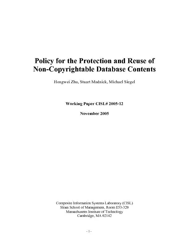Policy for the protection and reuse of non copy rightable data base contents
