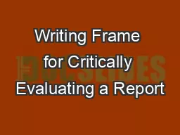 Writing Frame for Critically Evaluating a Report