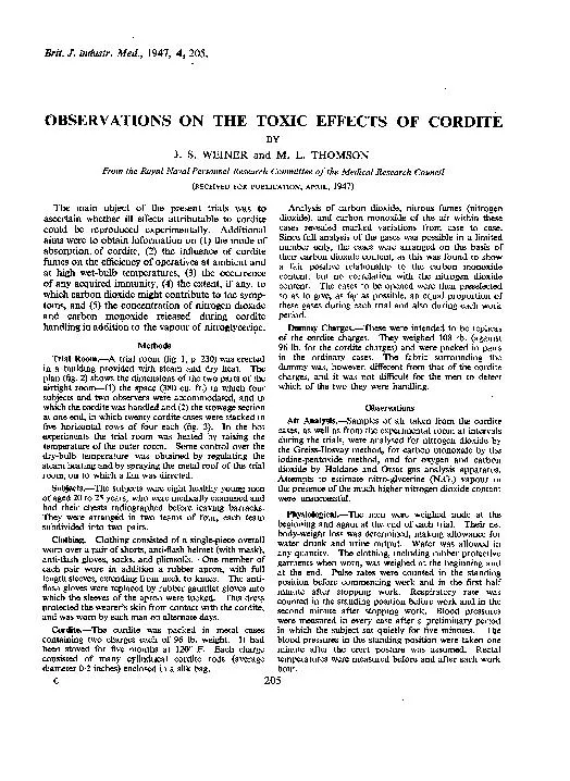 OBSERVATIONS ON THE  TOXIC EFFECTS OF CORDITE