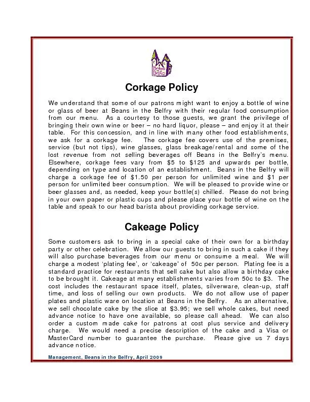 Corkage policy