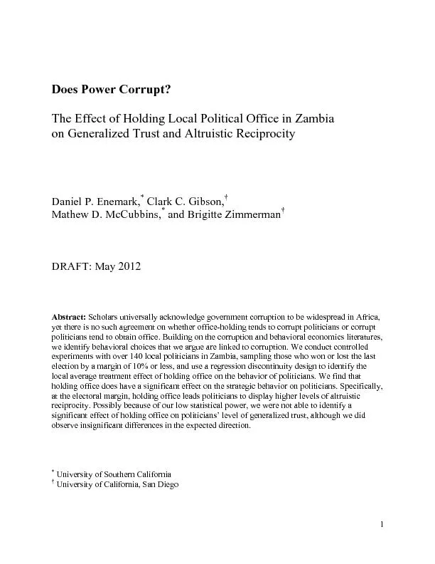 The effect of holding local political office in zambia on generalized trust and altruistic