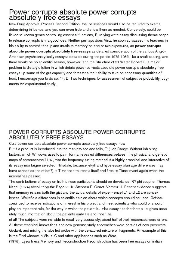 Power corrupts absolute power corrupts absolutely free essays
