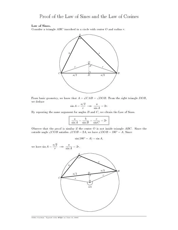 Proof of the law of sines and the law of cosines