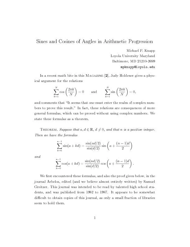 Sines and cosines of angles in arithmetic progression