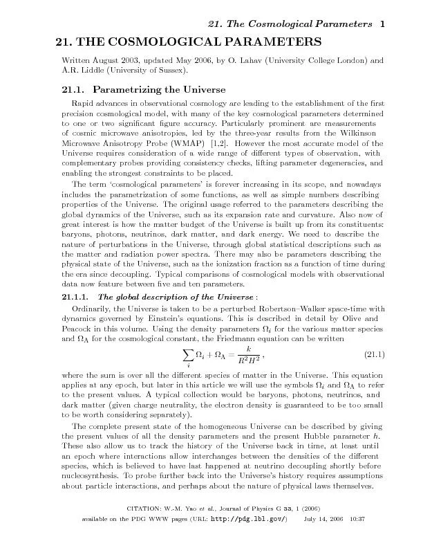 The Cosmological Parameters