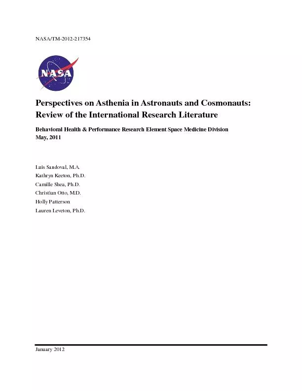 Perspectives on Asthenia in Astronauts and Cosmonauts: