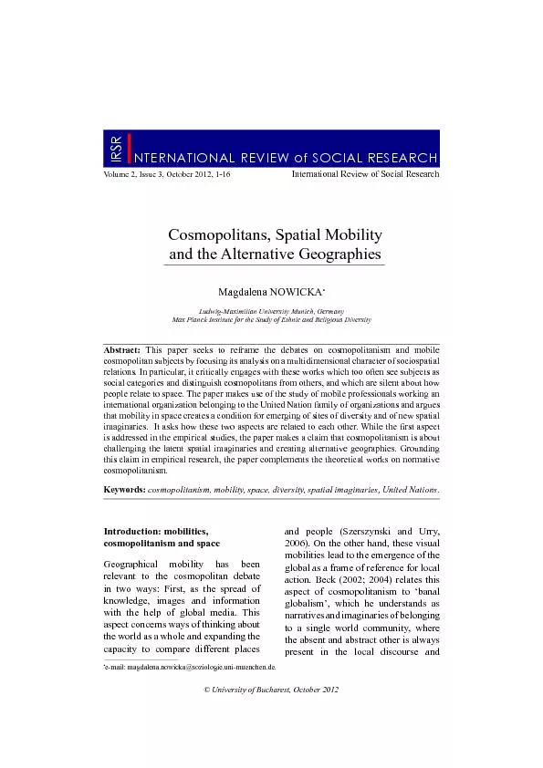 Cosmopolitans spatial mobility and the alternative geographics
