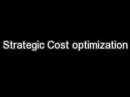 Strategic Cost optimization